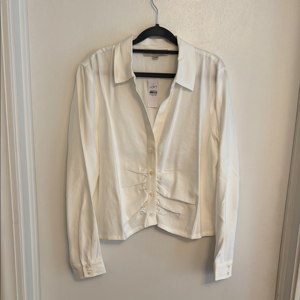 LOFT white Button-Down Shirt with Unique Detailing